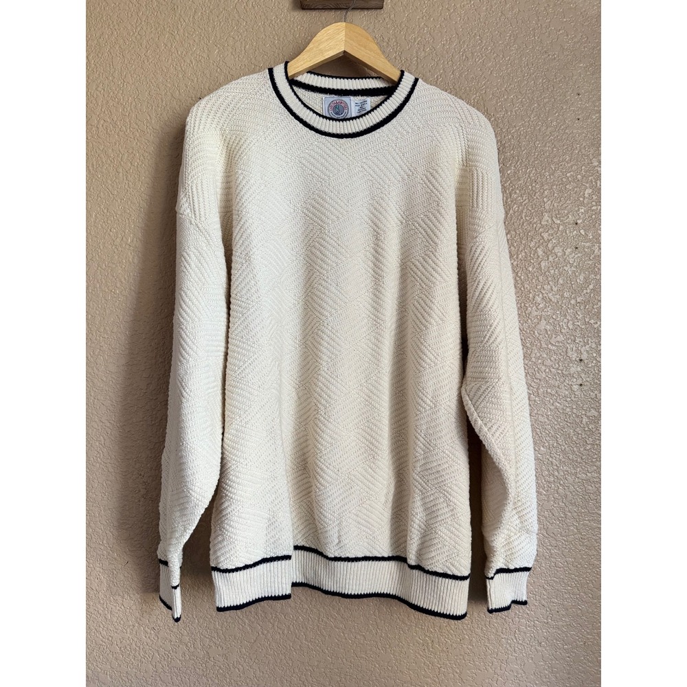 Vintage Cape Isle Knitters Men Cream Navy Nautical Chevron Knit Sweater XL - Picture 2 of 5